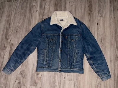Chaqueta Vaquera De Colección Levi's Sherpa Camionero Talla L Azul Jean Hecha en EE. UU. Pestaña Naranja Foto 1 de 4