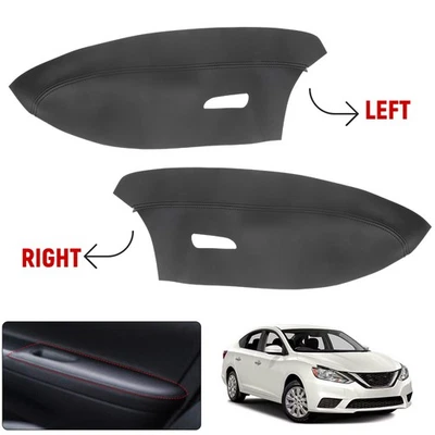 Microfiber Leather Armrest Door Panel Cover Black For 2013-2019 Nissan Sentra - Image 1 of 4