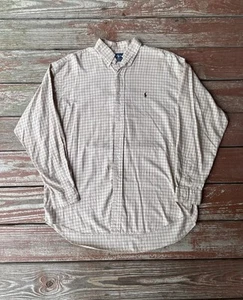 Vintage Ralph Lauren Button Down Shirt Mens L Beige Plaid Blake 100% Cotton 90s - Picture 1 of 8