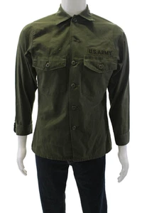Denim Pony Mens Cotton Graphic Print Collared Utility Buttoned Top Green Size M - Picture 1 of 4