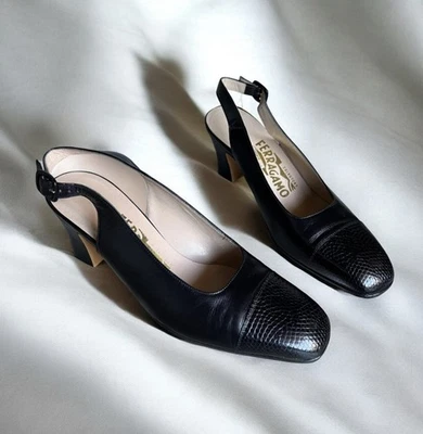 Zapatos con cordones Salvatore Ferragamo de cuero para mujer talla 6,5 punta cuadrada negros Foto 1 de 4