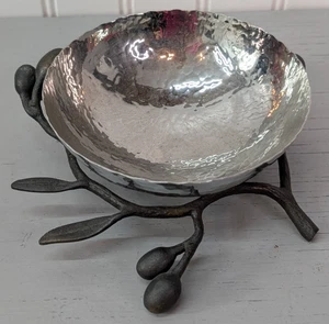 Michael Aram Hammered Stainless Steel Olive Branch Candy Nut Dish Trinket 4.75" - Picture 1 of 7