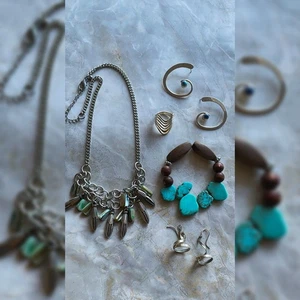 Vintage Southwest Sterling Silver Turquoise Earring Bracelet Ring Necklace Lot - Picture 1 of 7