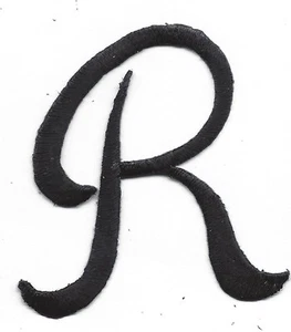 BLACK SCRIPT LETTER "R" Iron On Embroidered Patch - Picture 1 of 1