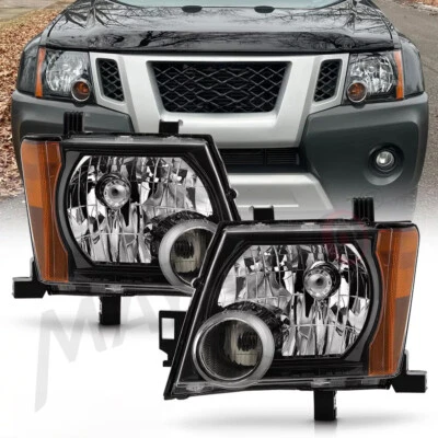 For 2005-2015 Nissan Xterra Black Headlights Headlamps Replacement Left+Right - Image 1 of 4