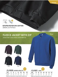Unisex Adult Full Zip Fleece Jacket With Pockets School Plain Style High Quality - Picture 1 of 7