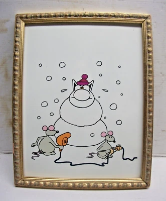 Cadre en bois doré 29 X 23 cm Feuillure 26,5 X 20,5 cm + illustration LE CHAT. - Photo 1/4