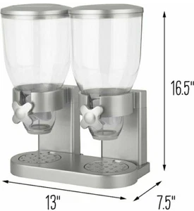 Two Indispensable Dry Food Cereal Dispensers Dual Control Silver Zevro GAT202 - Picture 1 of 4