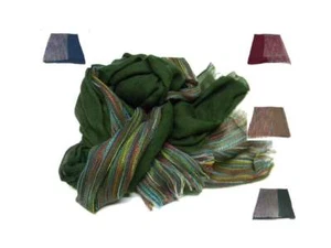 Sciarpa donna pashmina multicolor righe e tinta unita nera blu verde rossa beige - Bild 1 von 9
