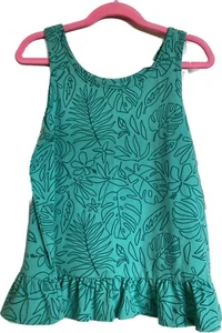Cat & Jack Size Medium (7-8) - Girls Printed Tank Top -Dark Mint Green w Ruffle