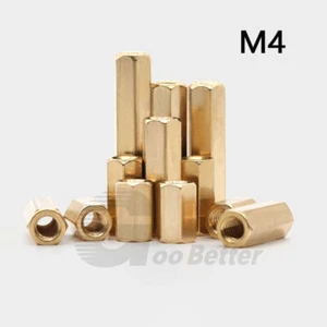 M4 Extended Nut Double Pass Copper Column Brass Hex Studs Thread Pillar Spacer - Picture 1 of 11