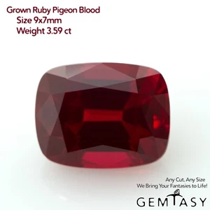 Cut stone - Ruby Pigeon blood Czochralski (Pulled) lab grown, 9x7mm 3.59ct - Picture 1 of 4