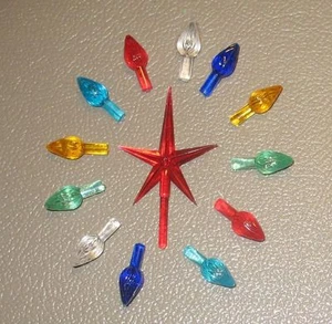 12 bombillas de cerámica medianas/grandes para árbol de Navidad con llama giratoria + estrella roja - Imagen 1 de 3