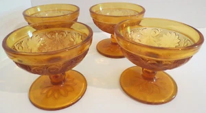 Tiara Amber Glass Sandwich Collection Sherbet Sundae Ice Cream Bowls Set of 4 - Picture 1 of 7