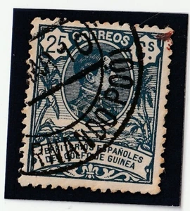 Spain Guinea Stamp  1909 25c , USED,  VF, NUMBERED - Picture 1 of 2