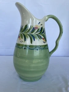 Gail Pittman Pottery Pitcher 80 oz Painted Green Floral 11.5” Southern Country - Picture 1 of 6