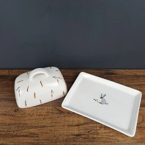 Jack's Carrots Designer Collection By Magenta Butter Dish Carrot Rabbit Print - Picture 1 of 12
