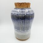 Studio Art Pottery Canister Jar Cork Stopper Blue Stoneware  Vintage Mid Century