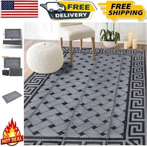 Versatile 5' x 8' Reversible Outdoor Area Rug in Black & Grey for All Spaces - Picture 1 of 10