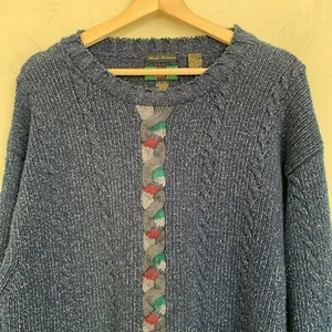 Colours by Alexander Julian Sweater Pullover Blue Multi Cable Knit Size XL - Picture 1 of 5