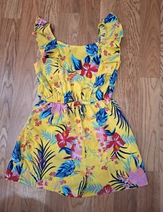 PRIMARK Yellow Floral Tropical Ruffle Sleeve Light Spring Romper Dress 7-8 Girls - Picture 1 of 9