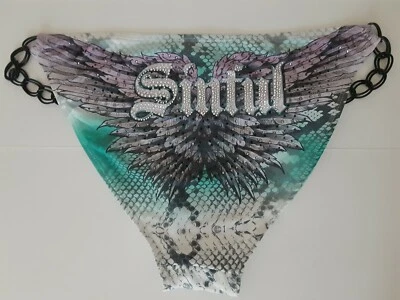 Sinful by Affliction SULFUR CHAIN Bikini Bottoms Sz L Rhinestone Bling NWT  — 第 1/4 张图片