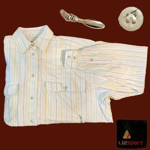 Lizsport Striped Button Down Shirt Long Sleeves Retro Sporty Business Career S - Picture 1 of 12