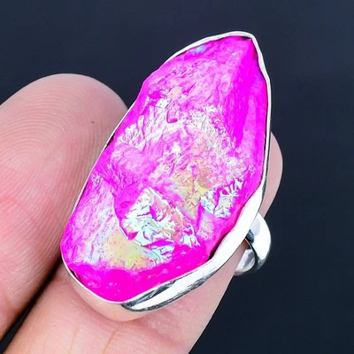 Pink Titanium Quartz 925 Silver Plated Handmade Ring of US Size 7 - Image 1 of 3