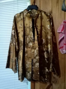 Vintage asiatische Jacke gold Seide bestickt Blumen - Bild 1 von 6
