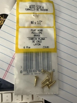 "Tornillos para madera Phillips de cabeza plana de latón #4 X 1/2"" (6/bolsa) 23101" Foto 1 de 2