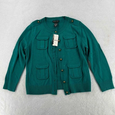 NUEVO CON ETIQUETAS New York Co Cárdigan Suéter Verde Bolsillos con Botones Chaqueta Talla Pequeña Foto 1 de 4