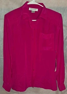 Neu mit Etikett Vintage Argenti Hot Pink 100 % Seide Bluse Größe 8 - Bild 1 von 7