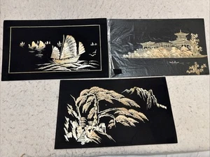 3 Pictures Straw Fook Wah Asian Wheat White Wood Bamboo Unframed 16.5x9.75” Vtg - Picture 1 of 24