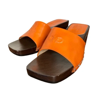 Zuecos Sandalia Salvatore Ferragamo Vintage Clásicos Naranja Tacón Madera Talla 7. 5 Foto 1 de 4