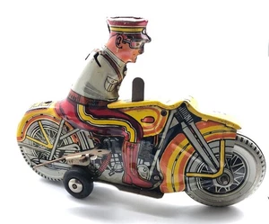 Vintage 50er Jahre Polizei Motorrad mit Seitenwagen zum Aufziehen Blechspielzeug #3 Marx FUNKTIONIERT! - Bild 1 von 18