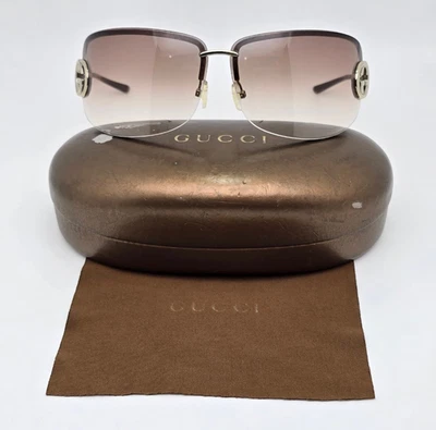 Óculos de sol Gucci GG2782/S armação dourada marrom lente gradiente sem aro com estojo - Imagem 1 de 4