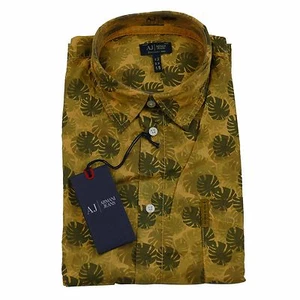 Armani Jeans Mustard Khaki Pattern leaves print H/S Shirt SZ: XXL & XXXL BNWT - Picture 1 of 7
