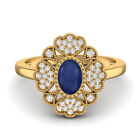 Ovaler natrlicher blauer Saphir, zierlicher Designer-Ring aus...
