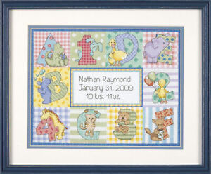 Dimensions Counted Cross Stitch Kit: Birth Record: Zoo Alphabet