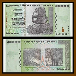 Zimbabwe 50 Trillion Dollars, 2008 P-90 Replacement (ZA) Banknote Used (Cir) COA - Picture 1 of 1