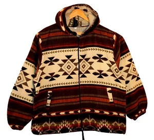 Indianer Jacke weinrot Kapuze Gr. L Inka Muster Peru Ecuador Western Cowboy - Bild 1 von 2