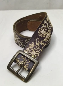 Lucky Brand Brown Leather Strap Floral Buckle Women Belt - Size 34 - Picture 1 of 16