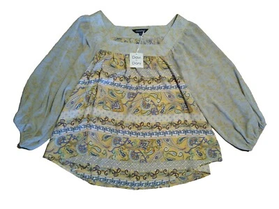 NOVO Davi & Dani Plus Size 3X Top Boho Manga Balão Transparente Floral Paisley Flowy - Imagem 1 de 4