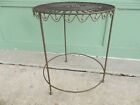 Unique Vintage Round Metal &amp; Twisted Wire 3 Leg Table w/ Hanging Brass Ball