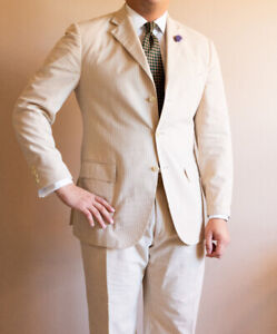 Polo Ralph Lauren x Corneliani Made in Italy Tan/Beige Seersucker Suit 44R