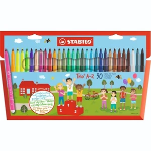 STABILO - Trio A-Z Felt Tip / Fibre tip Pens In Wallet Of 30 Assorted Colours - Picture 1 of 2