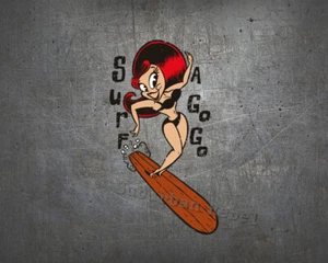 Surf A Go Go Aufkleber - Sticker Surfboard Oldschool Hot Rod Skate Roll Pin Up - Bild 1 von 1