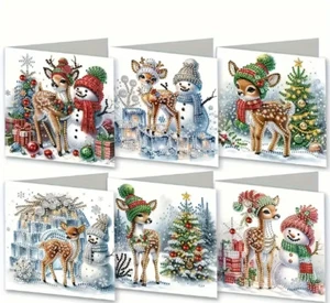 6 Stck. 5D Zum Selbermachen Diamond Art Rentier und Schneemann Weihnachten Grußkarten-Sets - Bild 1 von 7