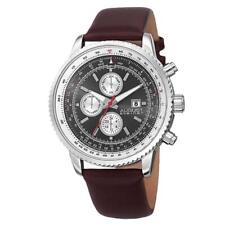 August Steiner AS8189SSBR Tachymeter Month Day Date GMT Leather Strap Mens Watch
