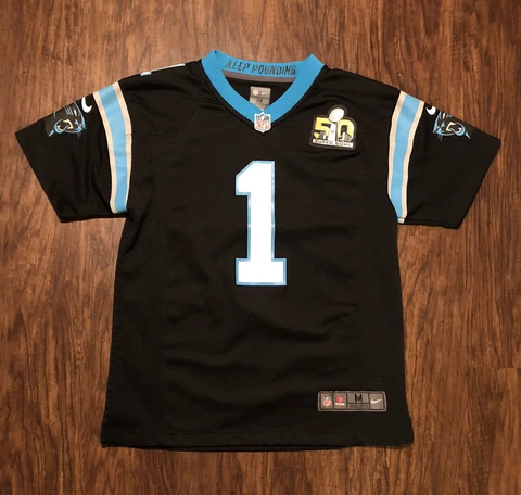 Carolina Panthers Cam Newton Nike Super Bowl 50 Football Jersey Youth Medium NFL Cover